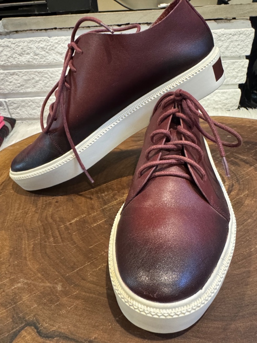 Adolfo Dominguez Burgundy Leather Lace-Up Derbys with White Platform Sole